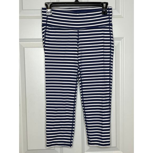 Athleta Small Capri Chaturanga Blue & White Striped Leggings - Picture 3 of 8